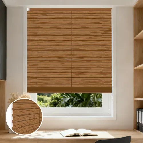 L-Shaped Wood Grain No-Drill Aluminum Curved Blinds