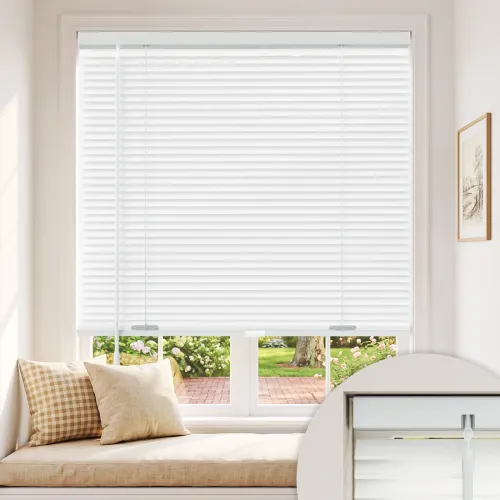 Cordless Aluminum Blinds with Wand Tilt, L-Profile Flat Slats, Gloss Finish