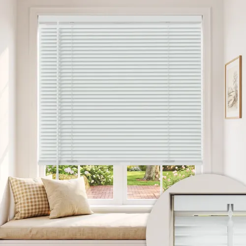 Cordless Aluminum Blinds with Wand Tilt, L-Profile Flat Slats, Matte Finish