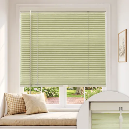 Cordless Aluminum Blinds with Wand Tilt, L-Profile Flat Slats, Brushed Finish