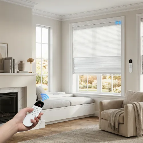 Motorized No-Drill Day Night Blackout RYLB Cellular Shades Cordless