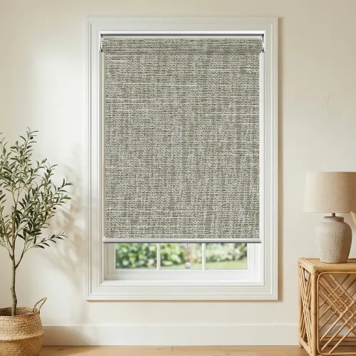 Blackout Cordless Spring Roller Shade — White Lined Back (A128)