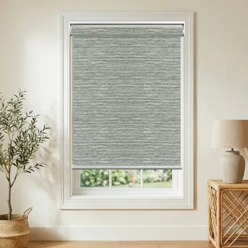 Blackout Cordless Spring Roller Shade — White Lined Total Privacy (A132)
