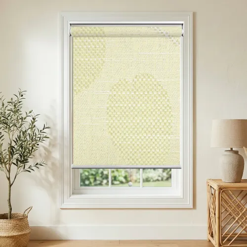 Blackout Cordless Spring Roller Shade — White Lined Privacy (A131)