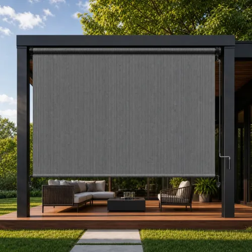 Outdoor Cordless Roller Shades, Wand Operation